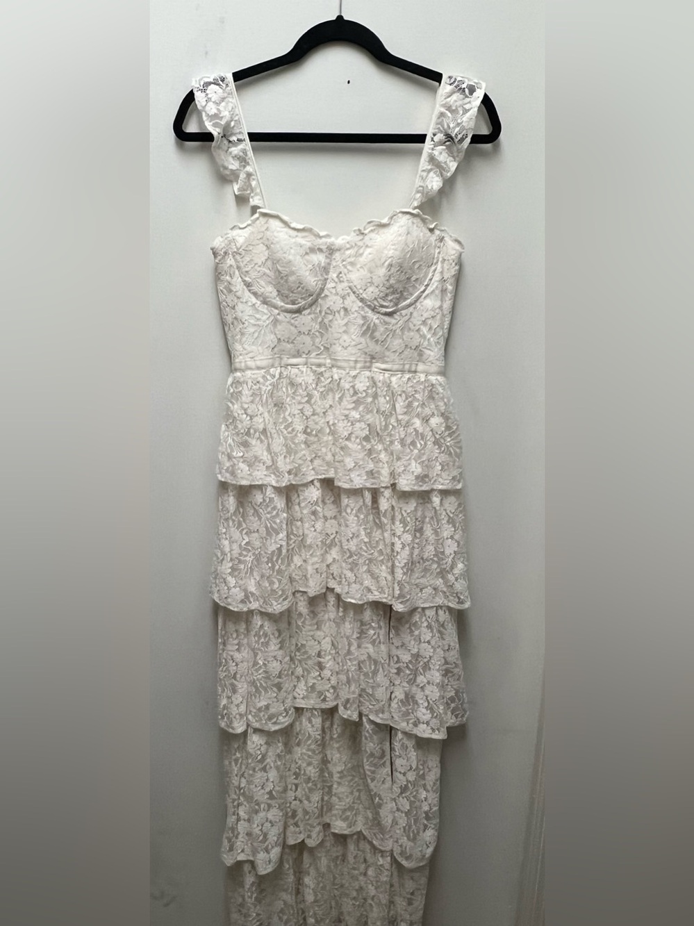 Altar'd State Umber Cream Lace Tiered Maxi Dress Bustier size M